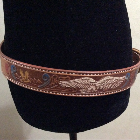 Vintage tooled leather belt with eagles - Picture 6 of 13